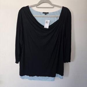 Vinyage Y2k Layered Look Basic Black Long Sleeve Top Super Stretch NWT sz 1X
